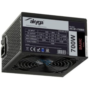 Zasilacz ATX 700W Akyga AK-B1-700BE BLACK EDITION P4+4 PCI-E 6 pin i 6+2 pin 5x SATA PPFC FAN 12cm